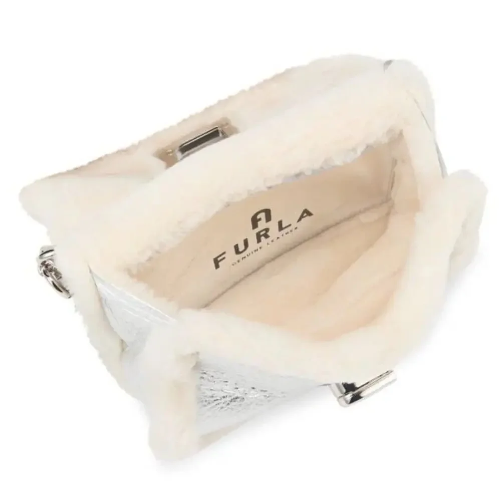 FURLA Women's Faux Fur & Metallic Leather Top Handle Bag - NWT